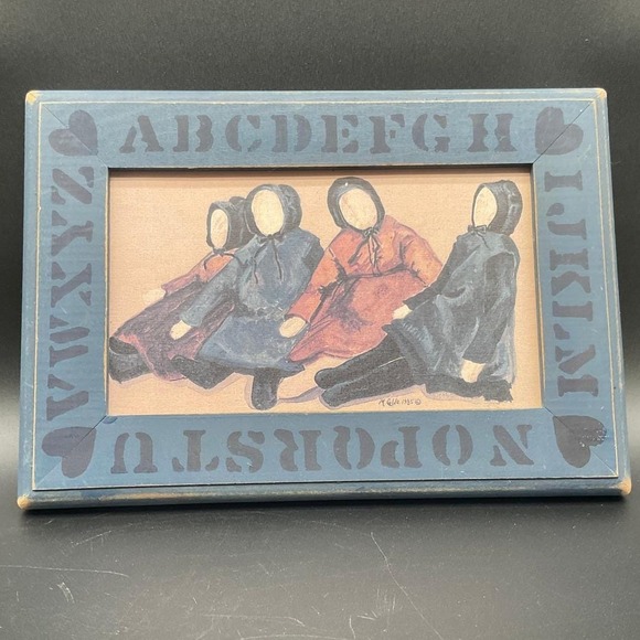 Primitive Folk Art Coble Painting Alphabet Frame Signed 1985 Folk Americana - Picture 1 of 6
